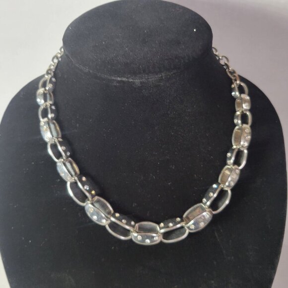 White House Black Market Silver-Tone Rhinestone Accented Chain Necklace - Picture 1 of 4